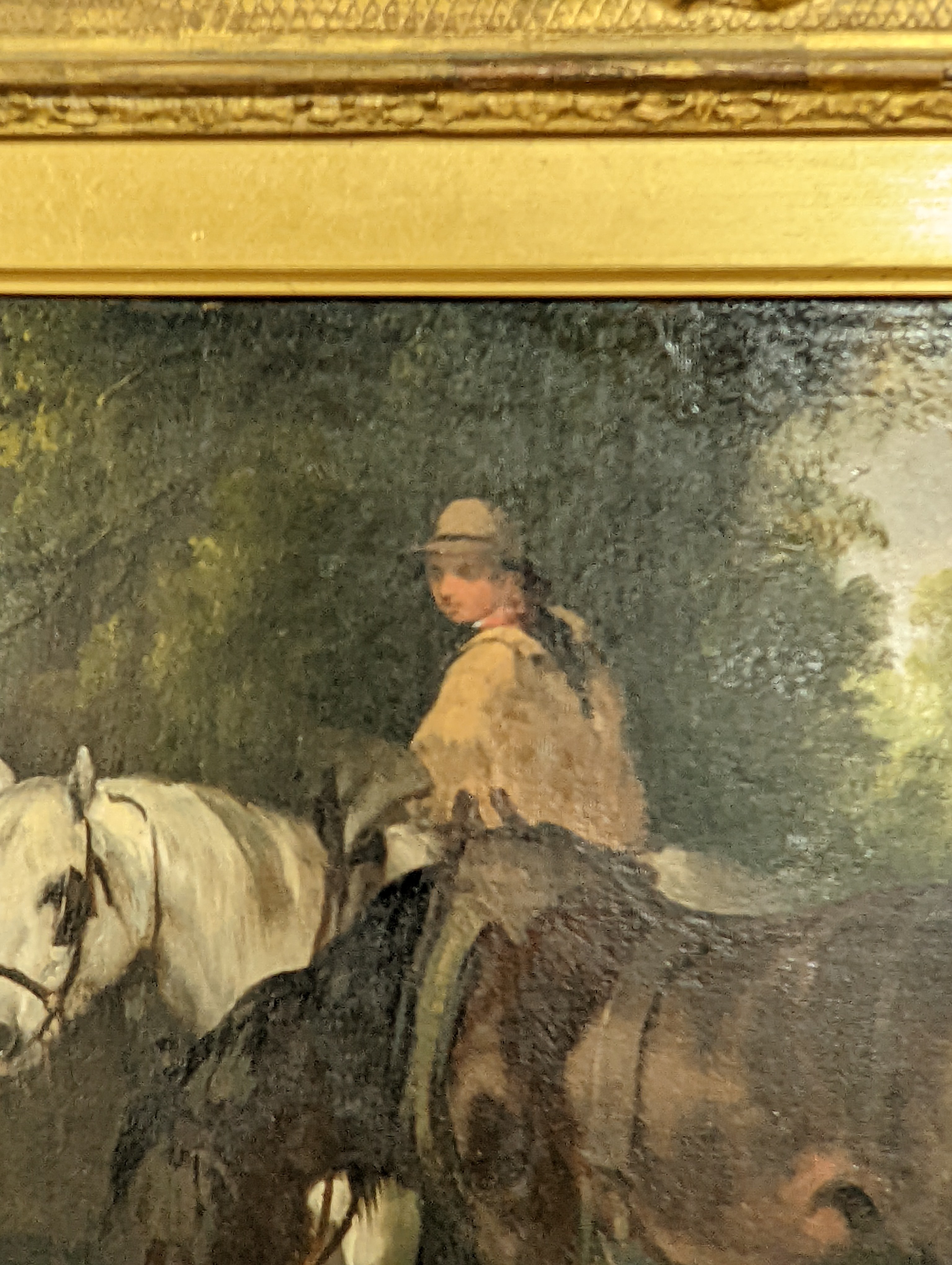 Three Victorian oils including William Shayer Senior, oil on canvas, horses watering, 19.5 x 26 cm; English school, oil on board, cows by a river, 16.5 x 24 cm and Oil on canvas Fisherman by a boat, 26 x 37 cm (3)